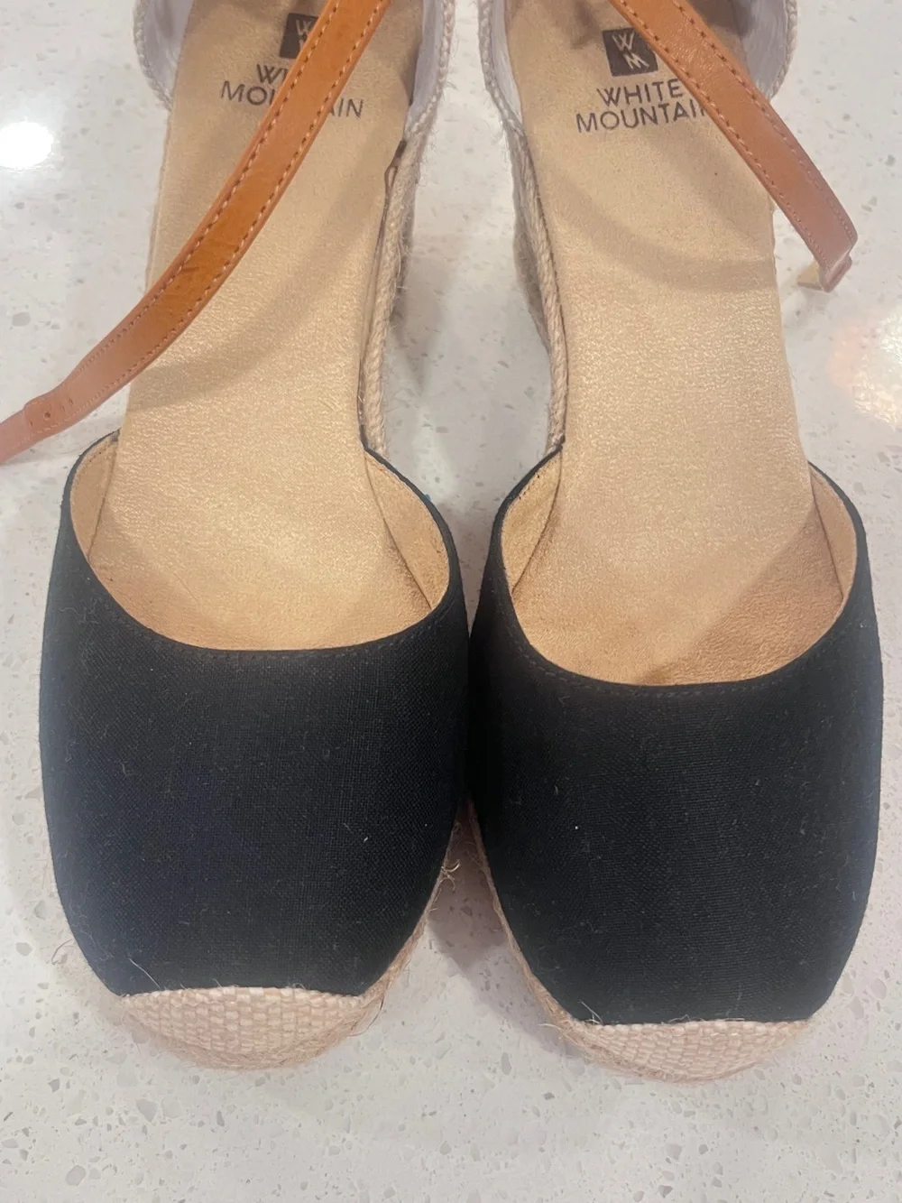 New w/o tags White Mountain Black Espadrille Wedge Sandals with Tan Ankle Strap-